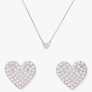 Kate Spade Gift Set Yours Truly Silver Pave Heart Stud Earrings and Necklace